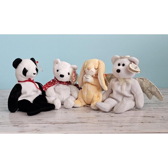 Fortune, Holiday Teddy 2000, Grace, Halo II Vintage Beanie Babies - Picture 1 of 10